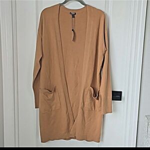 Express Factory Dark Camel Tan Open Front Long Cardigan - Size Small